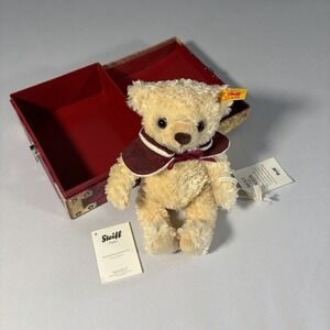 Steiff Clara 23 Blonde Teddy Bear Treasure Chest Case Germany Cape Retired VTG